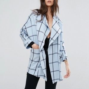 River Island Blue Plaid Oversized Coat
